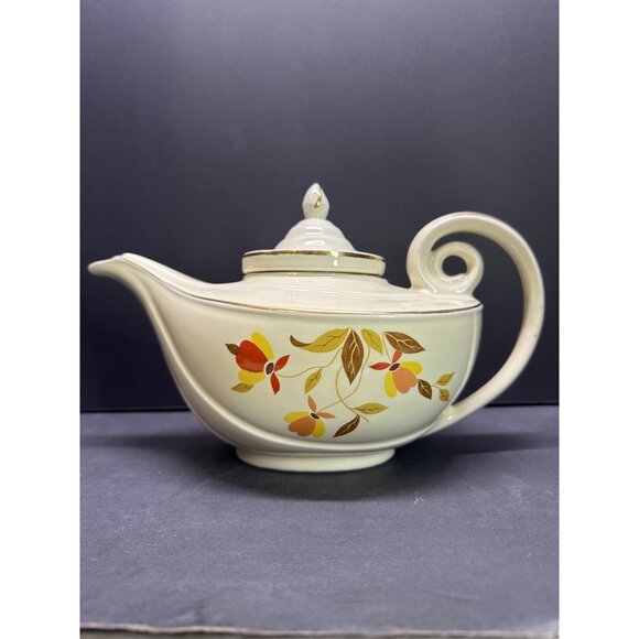 Vtg Hall Superior Jewel Autumn Leaf Pattern Aladdin Teapot Infuser Lid 9.5" Long - Picture 2 of 16